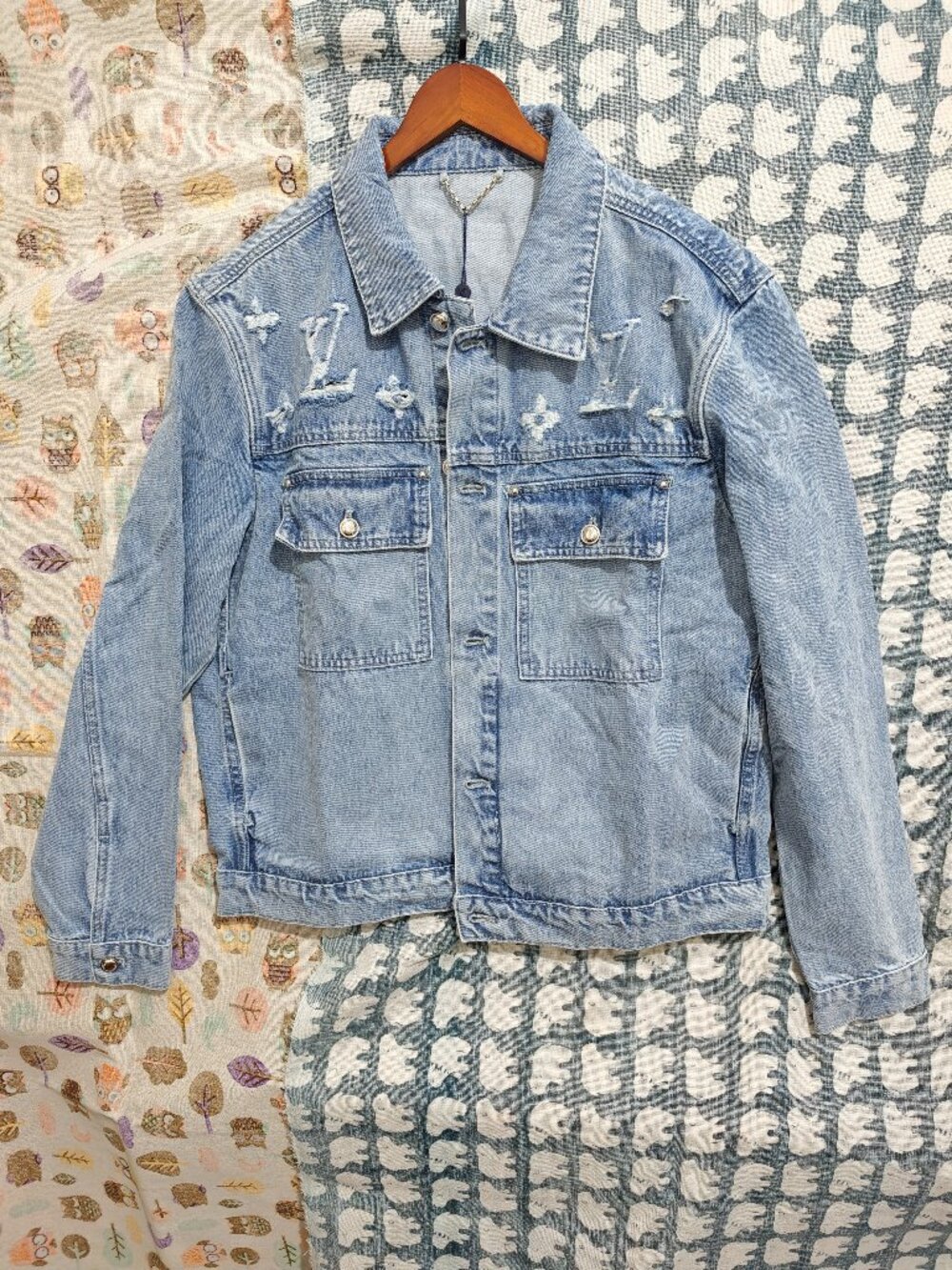Louis Vuitton Light Blue Destroyed Monogram Denim Jacket Unisex
